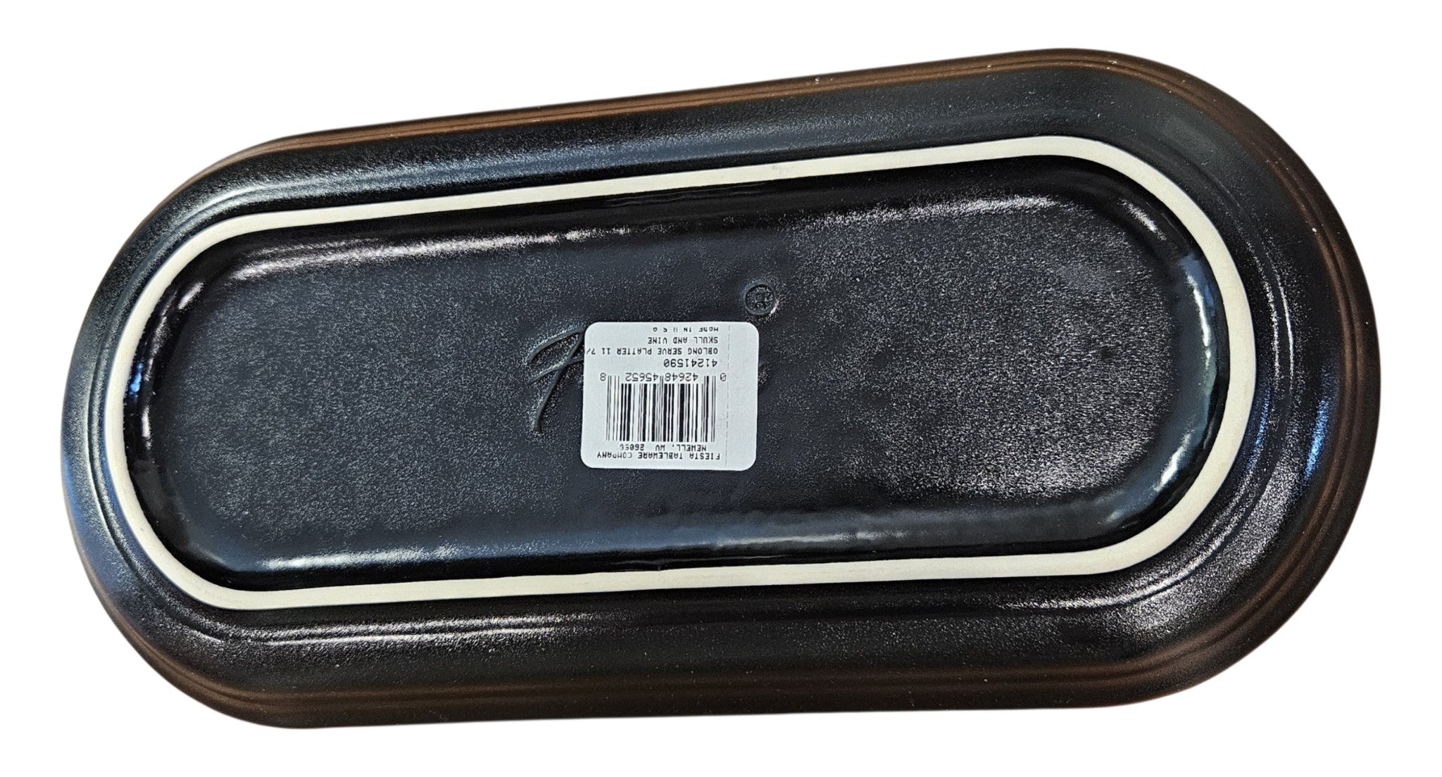 This is Fiesta fiestware Bread Tray featuring the Skull & Vine decal on black/foundry. Lead free, post 1986,  retired decal, limited production color, Halloween
