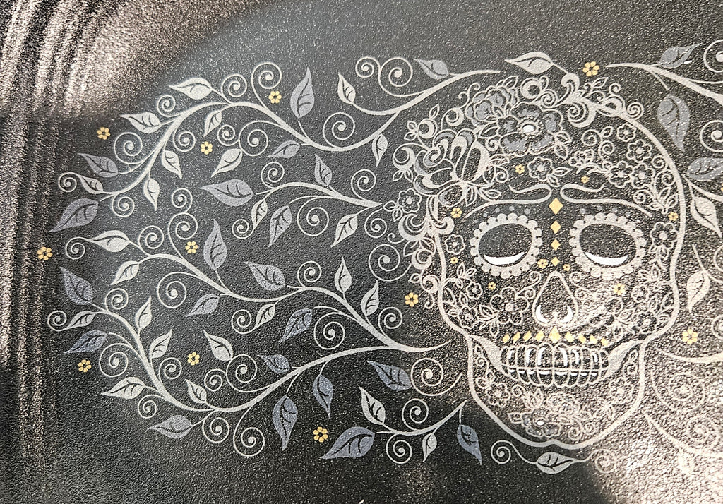 This is Fiesta fiestware Rectangular Platter featuring the Skull & Vine decal on black/foundry. Lead free, post 1986,  retired decal, limited production color, Halloween

