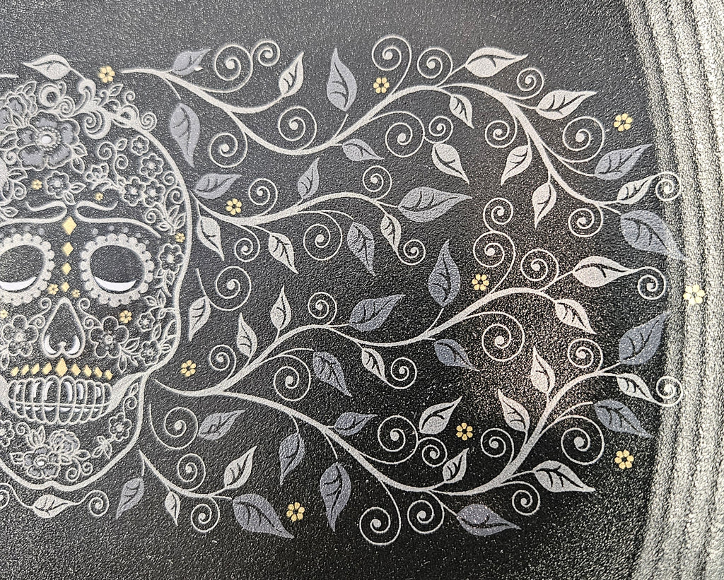 This is Fiesta fiestware Rectangular Platter featuring the Skull & Vine decal on black/foundry. Lead free, post 1986,  retired decal, limited production color, Halloween
