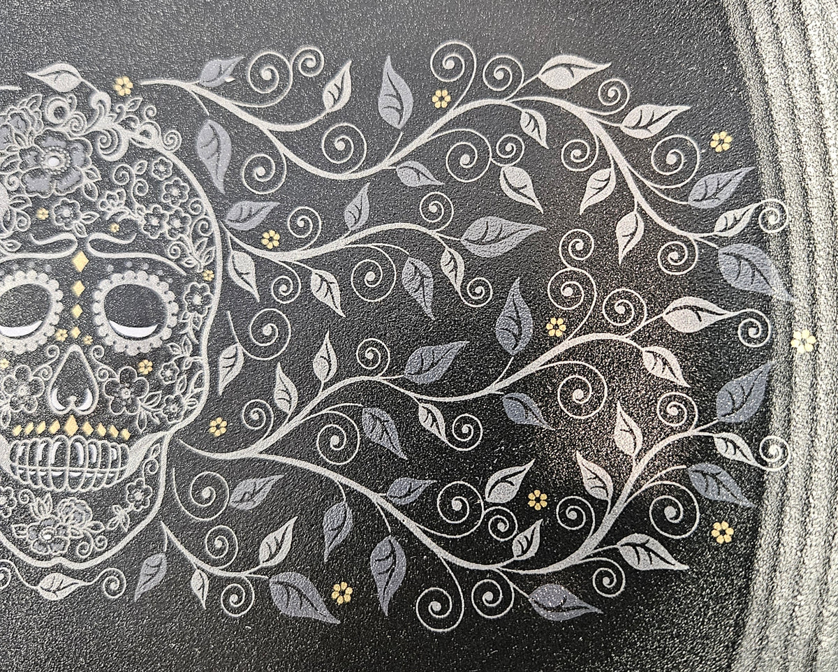 This is Fiesta fiestware Rectangular Platter featuring the Skull & Vine decal on black/foundry. Lead free, post 1986,  retired decal, limited production color, Halloween
