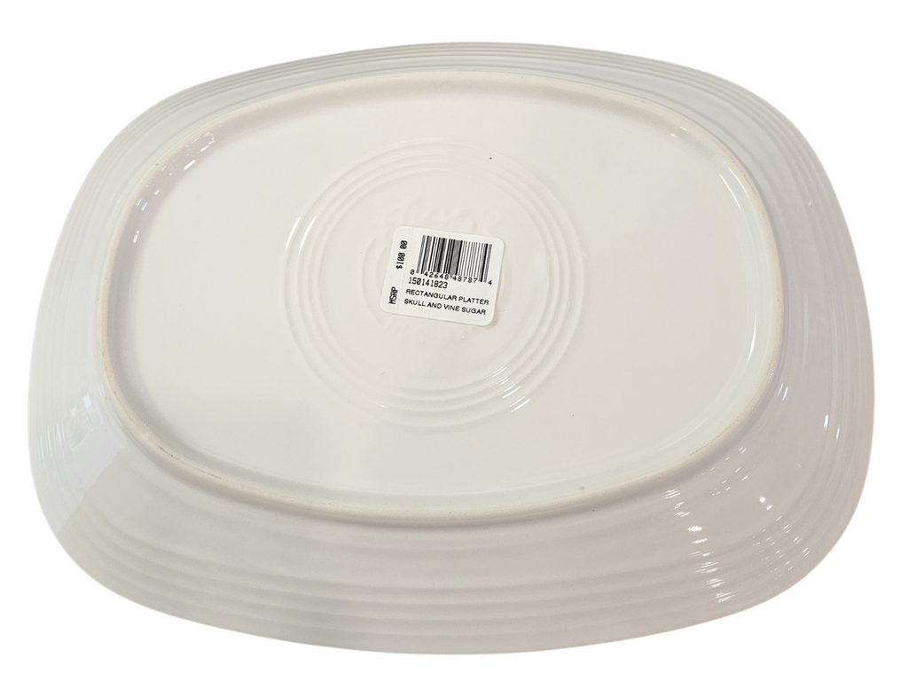 This is Fiesta fiestware Rectangular Platter featuring the Skull & Vine decal on white. Lead free, post 1986,  retired decal, Halloween
