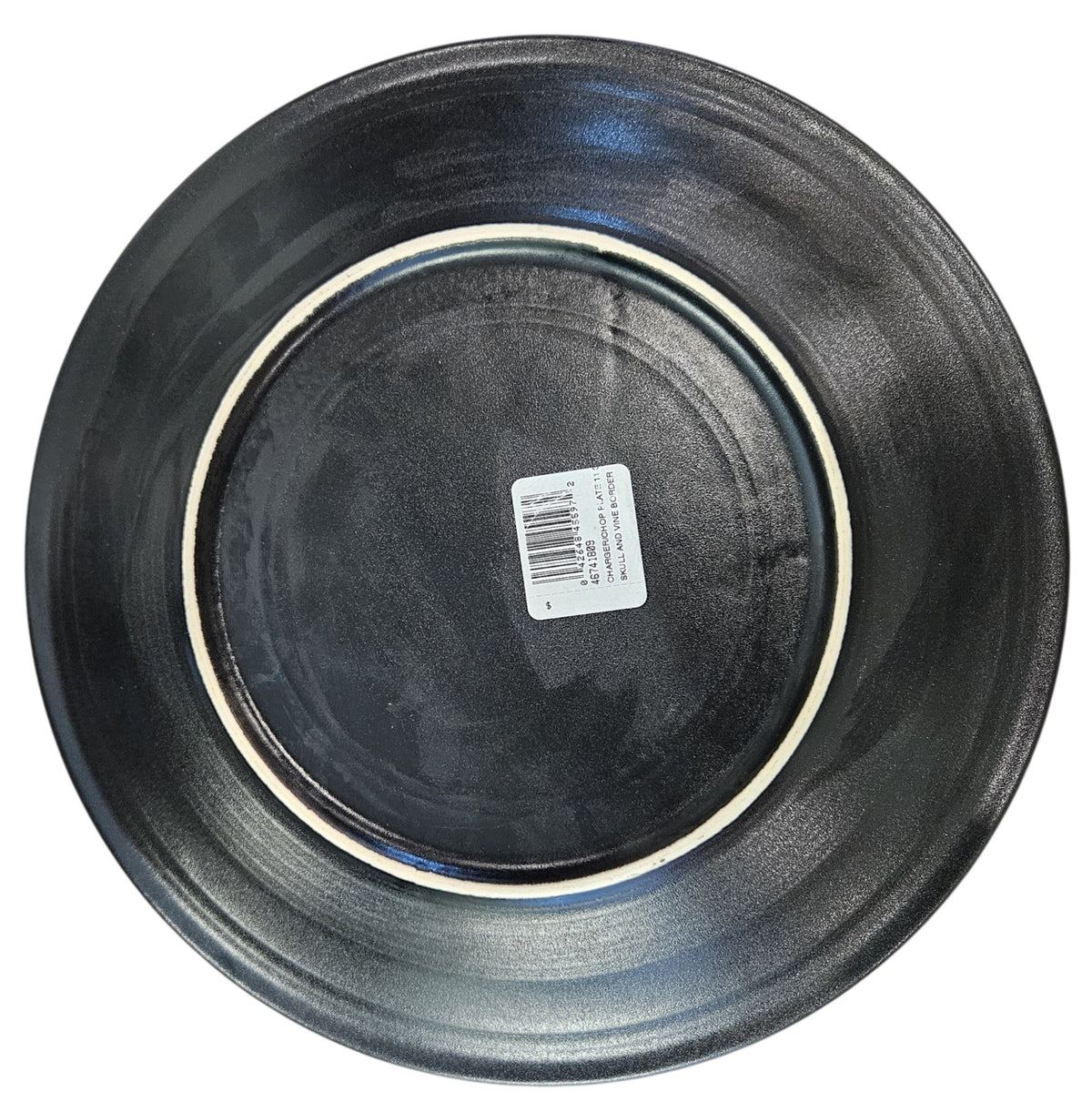 This is Fiesta fiestware Classic Chop Plate featuring the Skull & Vine border decal on black/foundry. Lead free, post 1986,  retired decal, limited production color, Halloween
