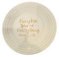 This is a Fiesta fiestaware Classic Luncheon Plate featuring the Pumpkin Spice and Everything Nice decal on Ivory. Lead free, Post 1986 Retired Decal, Retired Color, Fall, Pumpkin, Thanksgiving
