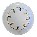 This is a Fiesta Fiestaware Bistro Appetizer Plate featuring the decal sometimes called Bon-Ton's Christmas Lights, String of Lights, or Holiday Lights on White. Post 1986, Lead-free, Christmas, Tree, Decorated, Retired Decal

