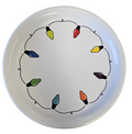 This is a Fiesta Fiestaware Bistro Luncheon Plate featuring the decal sometimes called Bon-Ton's Christmas Lights, String of Lights, or Holiday Lights on White. Post 1986, Lead-free, Christmas, Tree, Decorated, Retired Decal
