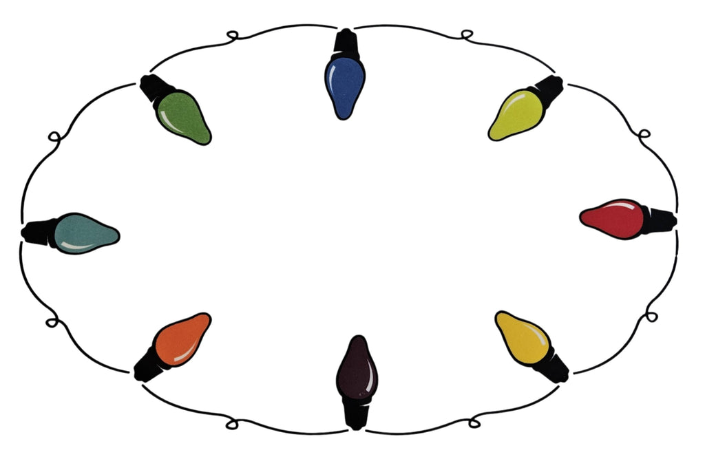 This is a Fiesta Fiestaware Medium Oval Platter featuring the decal sometimes called Bon-Ton's Christmas Lights, String of Lights, or Holiday Lights on White. Post 1986, Lead-free, Christmas, Tree, Decorated, Retired Decal

