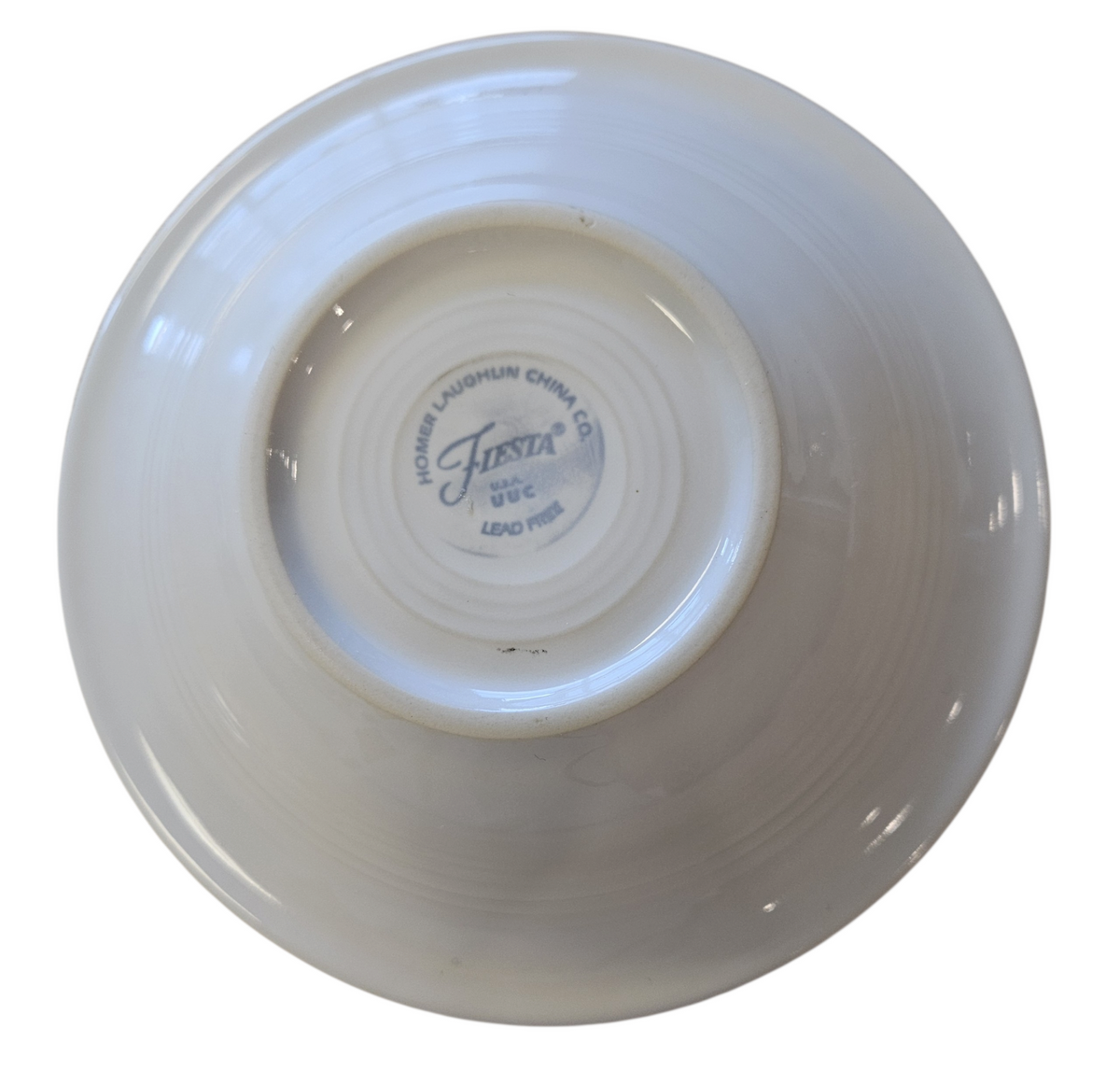 This is a Fiesta Fiestaware Stacking Ceral Bowl featuring the decal sometimes called Bon-Ton's Christmas Lights, String of Lights, or Holiday Lights on White. Post 1986, Lead-free, Christmas, Tree, Decorated, Retired Decal
