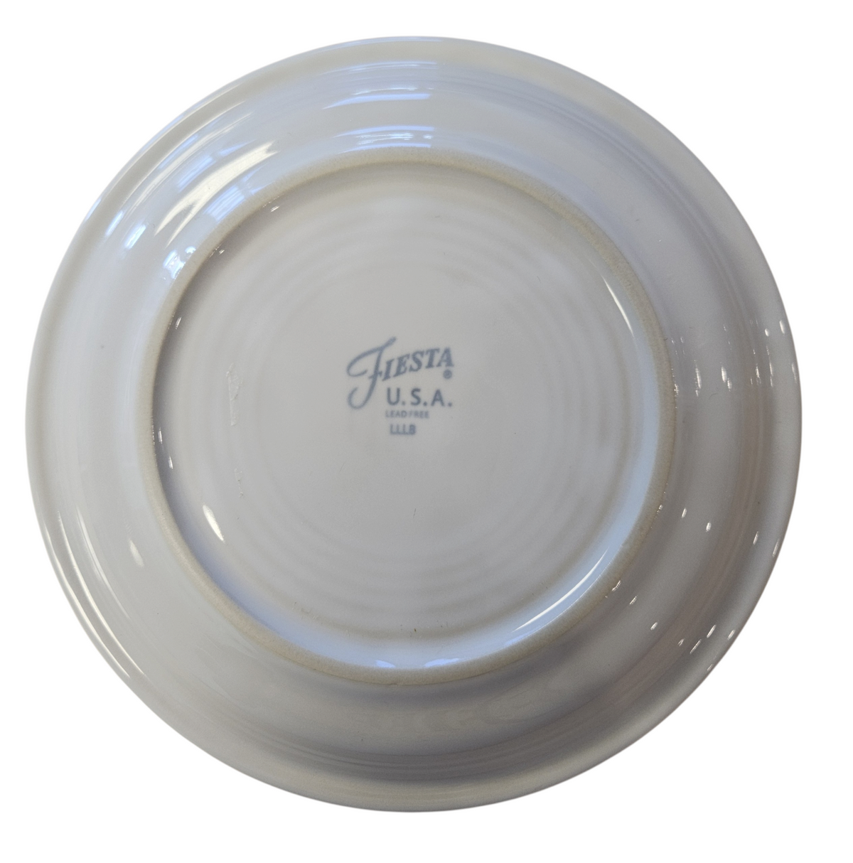 This is a Fiesta Fiestaware Bistro Salad Plate featuring the original Bed, Bath & Beyond Holiday Bus decal on White. Post 1986, Lead-free, Christmas, VW Bus, Decorated, Retired Decal, Holiday
