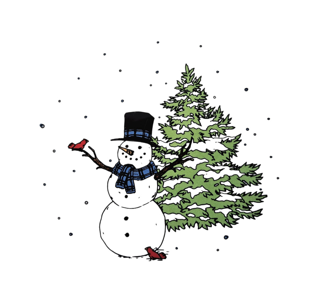 This is a Fiesta Fiestaware Classic Luncheon Plate featuring the Belk's Snowman and Tree decal on White. Post 1986, Lead-free, Decorated, Retired Decal
