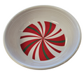 This is a Fiesta Fiestaware Coupe Salad Bowl Plate featuring FTCCO's Peppermint decal on White. Post 1986, Lead-free, Decorated, Christmas, Original Betty Crocker Peppermint decal brought back to life by FTCCO.

