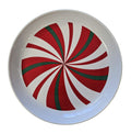 This is a Fiesta Fiestaware Coupe Dinner Bowl Plate featuring FTCCO's Peppermint decal on White. Post 1986, Lead-free, Decorated, Christmas, Original Betty Crocker Peppermint decal brought back to life by FTCCO.
