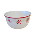 This is a Fiesta Fiestaware Gusto Bowl featuring Bon-Ton's Peppermint decal on White. Post 1986, Lead-free, Decorated, Retired Decal, Christmas
