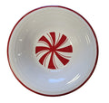 This is a Fiesta Fiestaware Stacking Cereal Bowl featuring Bon-Ton's Peppermint decal on White. Post 1986, Lead-free, Decorated, Retired Decal, Christmas
