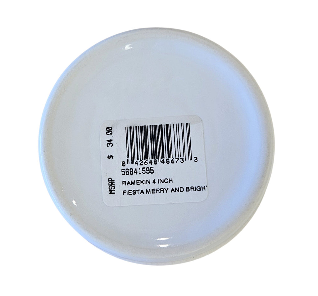 This is a Fiesta Fiestaware Ramekin featuring the Merry and Bright decal on White. Post 1986, Lead-free, Decorated, Christmas
