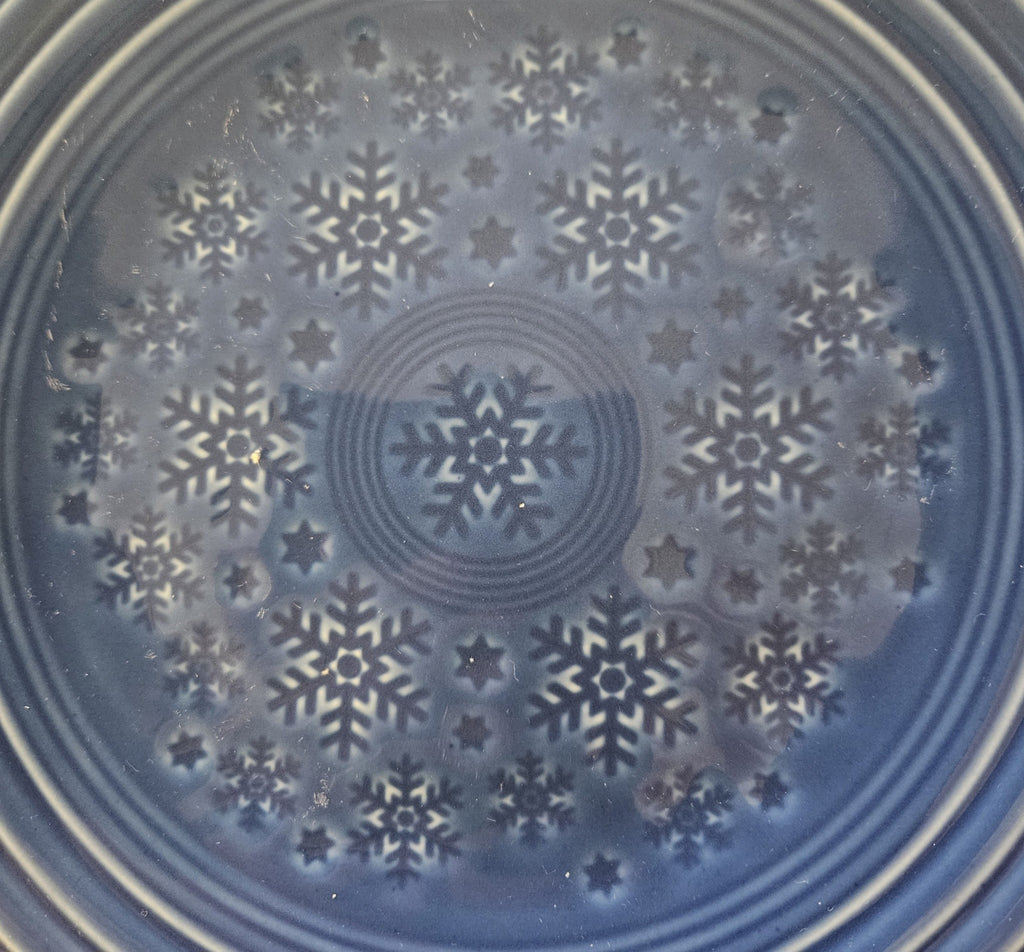 This is a Fiesta Fiestaware Snowflake Embossed Classic Luncheon Plate in Lapis. Post 1986, Lead-free, Christmas, Tree
