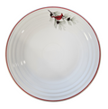 This is a Fiesta Fiestaware Classic Luncheon Plate featuring the original Amazon Cardinal Border decal on White. Post 1986, Lead-free, Christmas, Cardinal, Pine Bough, Decorated, Retired Decal, Megachina

