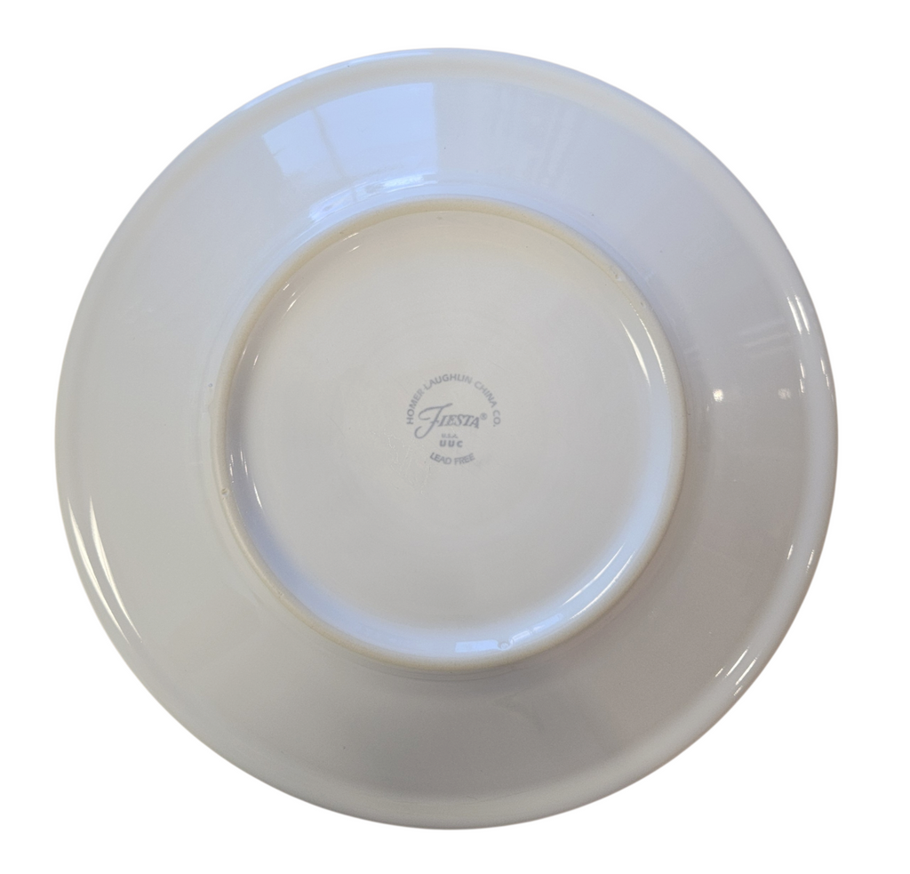 This is a Fiesta Fiestaware Classic Luncheon Plate featuring the original Amazon Cardinal Border decal on White. Post 1986, Lead-free, Christmas, Cardinal, Pine Bough, Decorated, Retired Decal, Megachina
