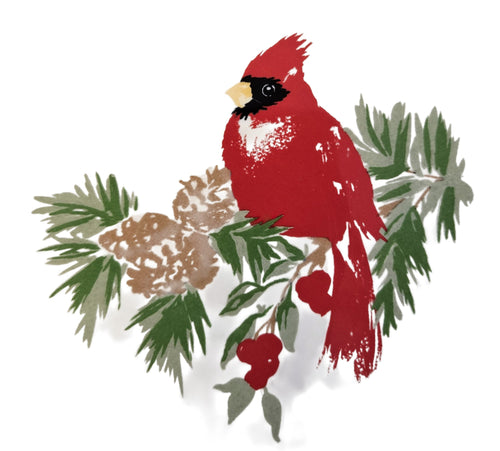 This is a Fiesta Fiestaware Classic Luncheon Plate featuring the Belk's Holiday Cardinal decal on White. Post 1986, Lead-free, Christmas, Cardinal, Pine Bough, Decorated, Retired Decal
