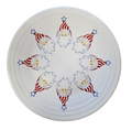 This is a Fiesta Fiestaware Classic Luncheon Plate featuring the Uncle Santa decal on White. Post 1986, Lead-free, Decorated, Christmas
