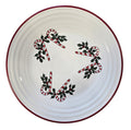 This is a Fiesta Fiestaware Classic Luncheon Plate featuring Bon-Ton's Candy Cane decal on White. Post 1986, Lead-free, Decorated, Retired Decal, Christmas
