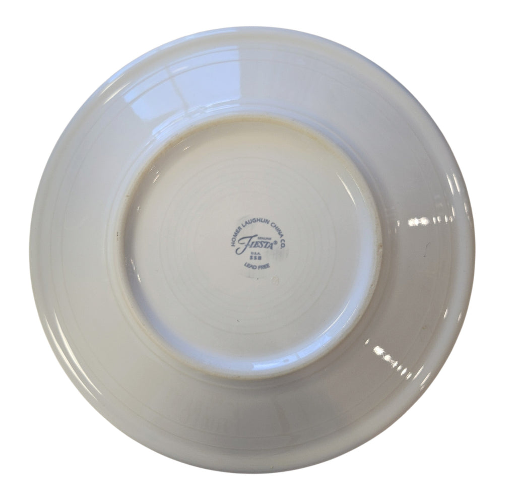This is a Fiesta Fiestaware Classic Luncheon Plate featuring Bon-Ton's Candy Cane decal on White. Post 1986, Lead-free, Decorated, Retired Decal, Christmas
