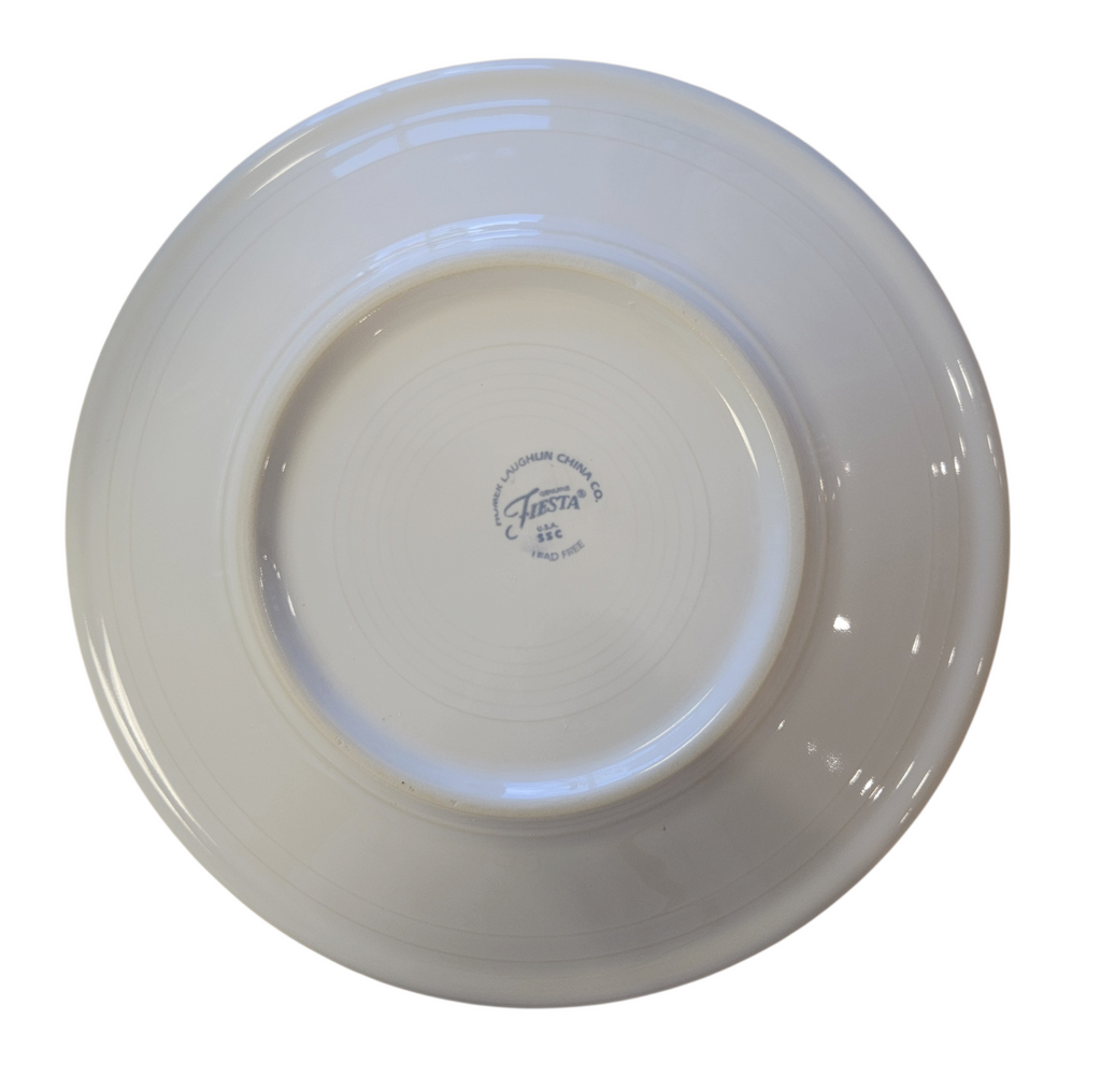 This is a Fiesta Fiestaware Classic Luncheon Plate featuring the original Amazon Cardinal Center decal on White. Post 1986, Lead-free, Christmas, Cardinal, Pine Bough, Decorated, Retired Decal, Megachina
