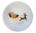 This is a Fiesta Fiestaware Classic Luncheon Plate featuring the Belk's Holiday Sleigh decal on White. Post 1986, Lead-free, Christmas, Sleigh, Reindeer, Decorated, Retired Decal
