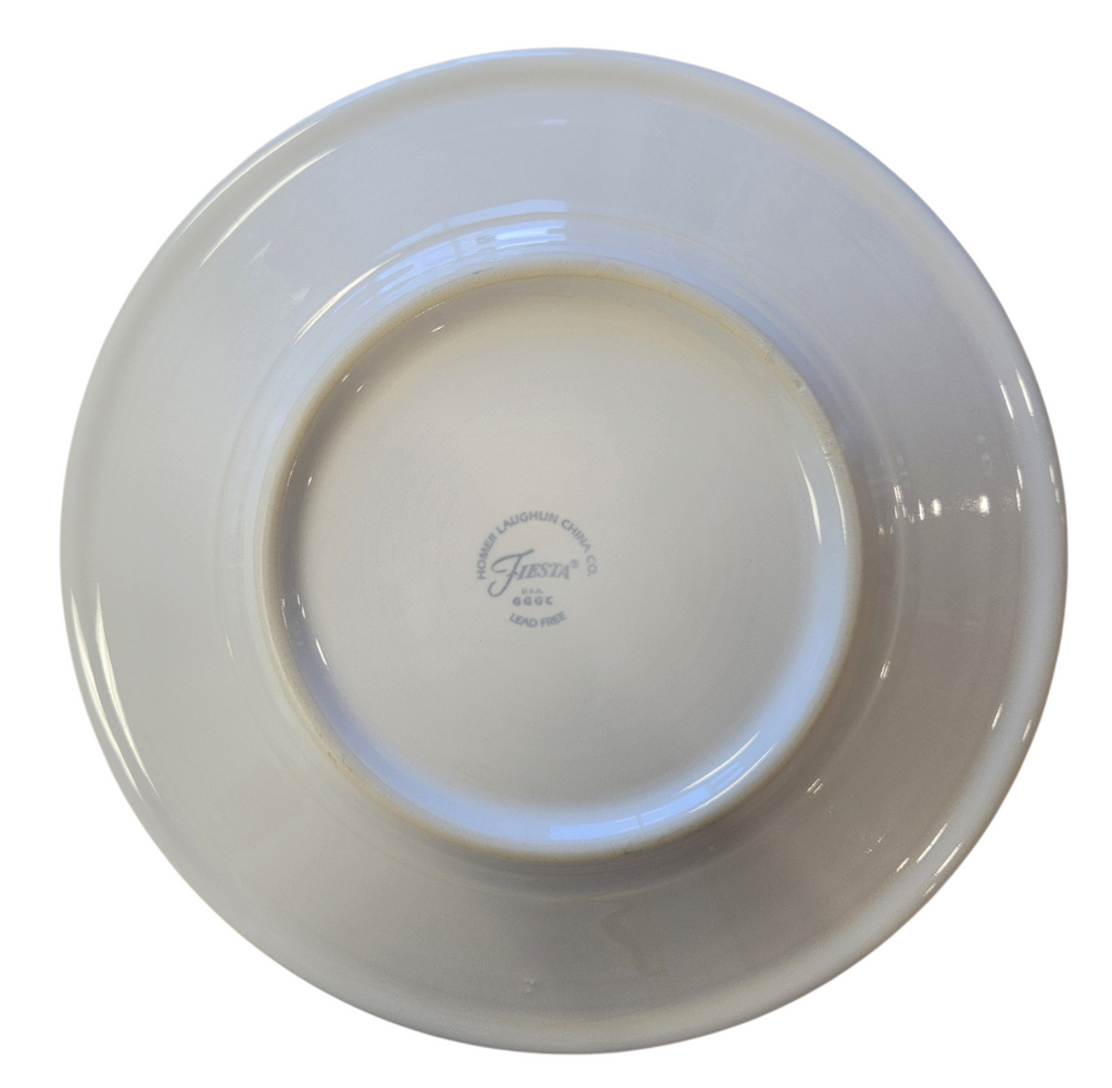 This is a Fiesta Fiestaware Classic Luncheon Plate featuring the Belk's Holiday Sleigh decal on White. Post 1986, Lead-free, Christmas, Sleigh, Reindeer, Decorated, Retired Decal
