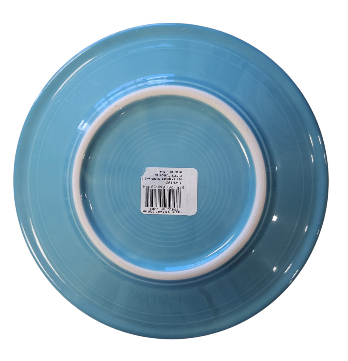 This is a Fiesta Fiestaware Snowflake Embossed Classic Luncheon Plate in Turquoise. Post 1986, Lead-free, Christmas, Tree
