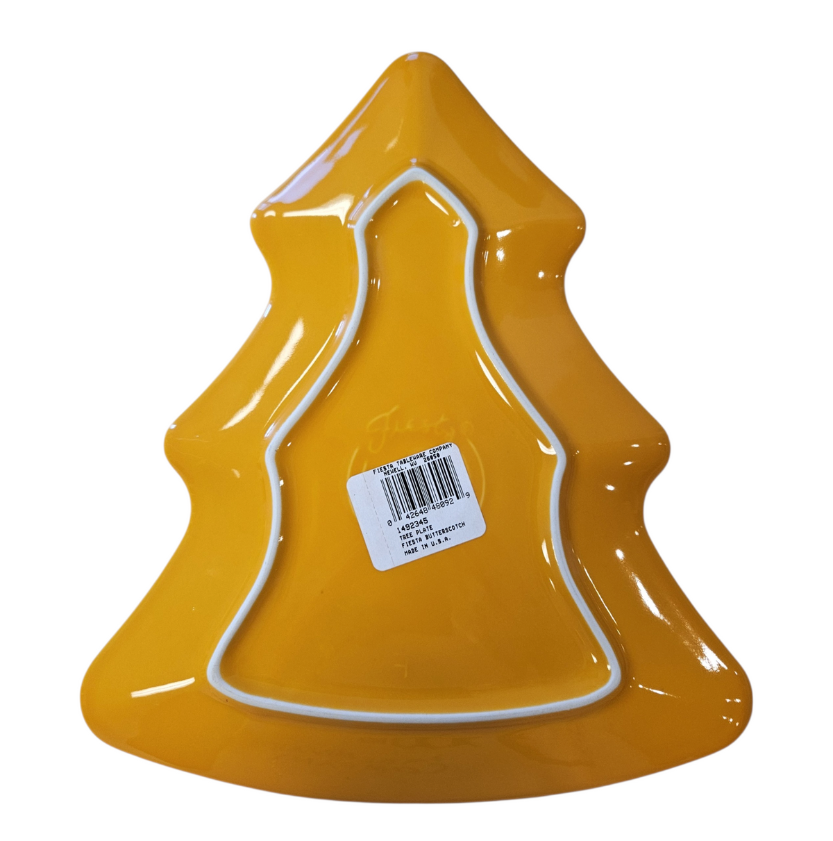 This is a Fiesta Fiestaware Tree Shaped Plate in Butterscotch. Post 1986, Lead-free, Christmas, Tree
