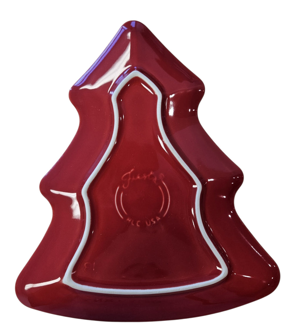This is a Fiesta Fiestaware Tree Shaped Plate in Scarlet. Post 1986, Lead-free, Christmas, Tree
