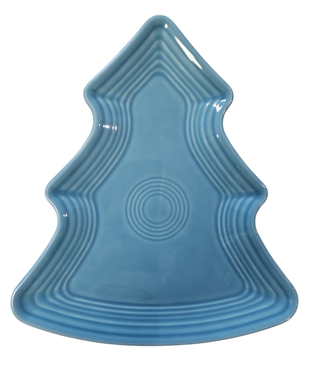 This is a Fiesta Fiestaware Tree Shaped Plate in Turquoise. Post 1986, Lead-free, Christmas, Tree
