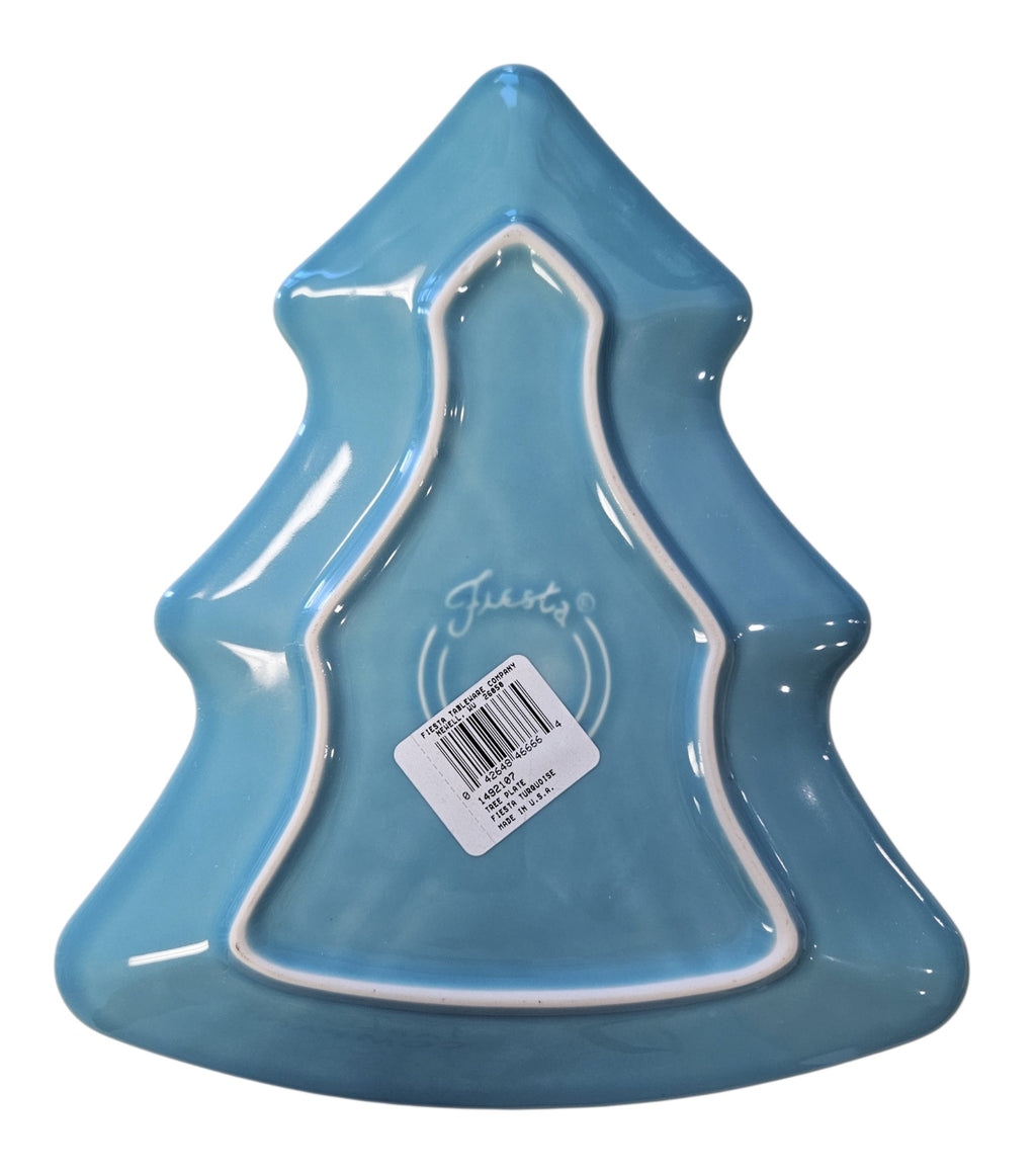 This is a Fiesta Fiestaware Tree Shaped Plate in Turquoise. Post 1986, Lead-free, Christmas, Tree
