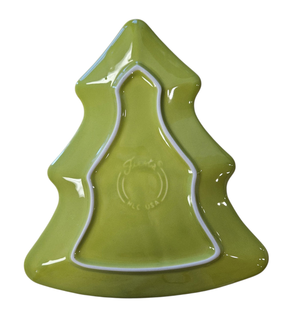 This is a Fiesta Fiestaware Tree Shaped Plate in Lemongrass. Post 1986, Lead-free, Christmas, Tree
