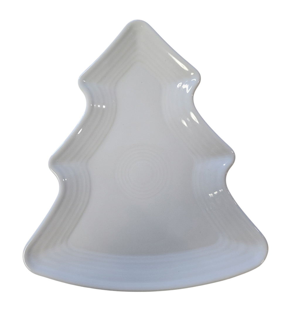 This is a Fiesta Fiestaware Tree Shaped Plate in White. Post 1986, Lead-free, Christmas, Tree

