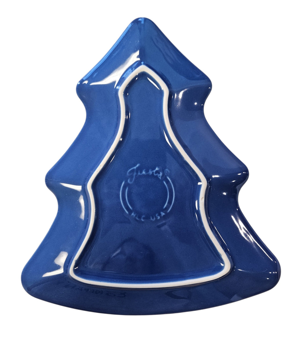 This is a Fiesta Fiestaware Tree Shaped Plate in Lapis. Post 1986, Lead-free, Christmas, Tree
