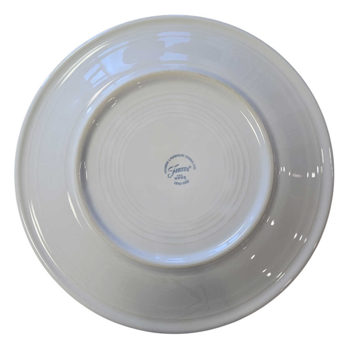 This is a Fiesta Fiestaware Classic Dinner Plate featuring Everything Kitchen's exclusive Nordic Woodland decal  on White. Scandinavian, Post 1986, Lead-free, Christmas, Tree, Decorated, Retired Decal, Cabin, Reindeer, Trees, Birds
