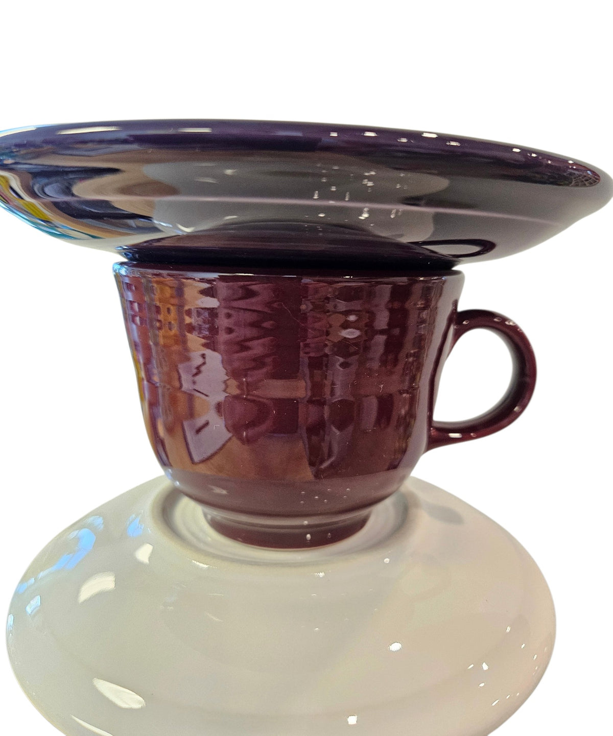 This is a handcrafted Birdfeeder made from a Fiesta Fiestware Cup and two saucers. It includes a glass jar to hold birdseed and either a plastic or metal base for the birds to land and feast. The top saucer is also perfect to hold grape jam or orange slices to feed your local orioles. Please see item description for specific cup and saucer color, jar color and base type. Crafted, Fiesta Second Life
