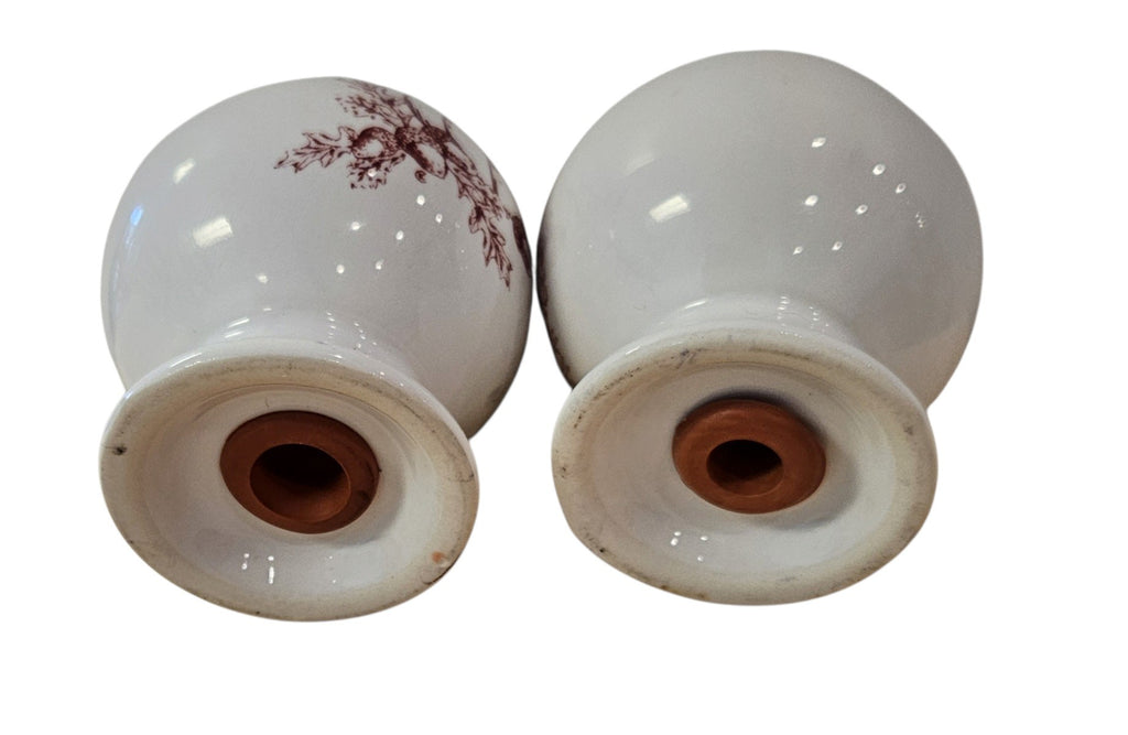This is a Fiesta Fiestaware Salt & Pepper Set featuring the Thankgiving decal on White. lead-free, Post 1986, Fall, acorns, pumpkins
