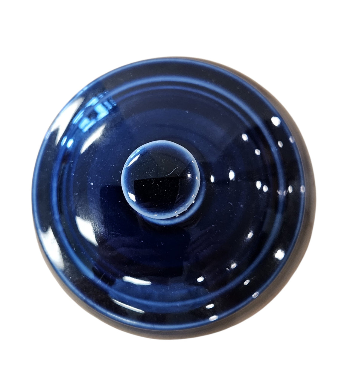 This is a Fiesta Fiestaware Individual Sugar Bowl With Lid in cobalt. lead-free, Post 1986, Retired Color Retired Shape