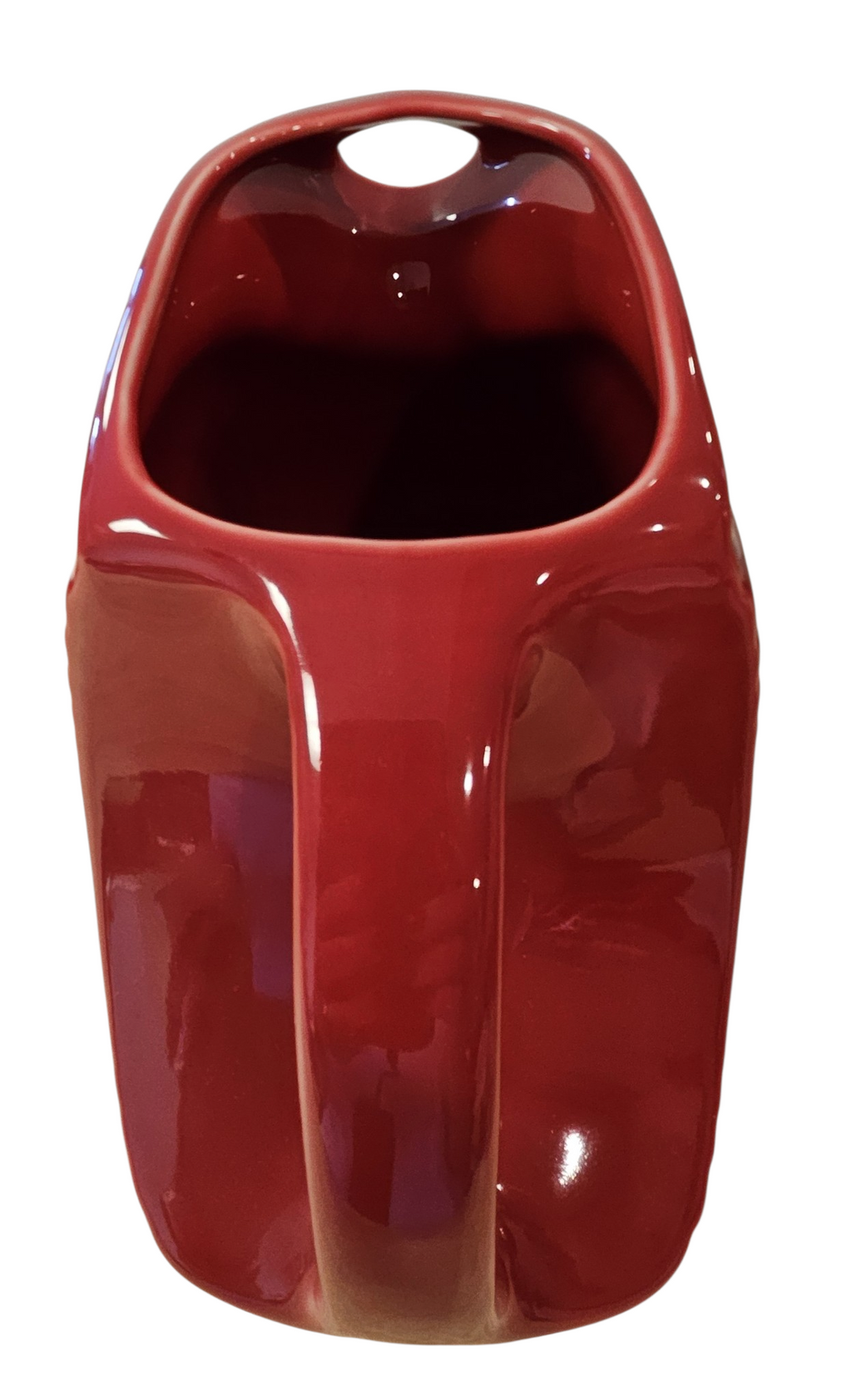 This is a Fiesta Fiestaware Large Disc Water Pitcher in Scarlet. lead-free, Post 1986, Retired Shape 67 ounce capacity
