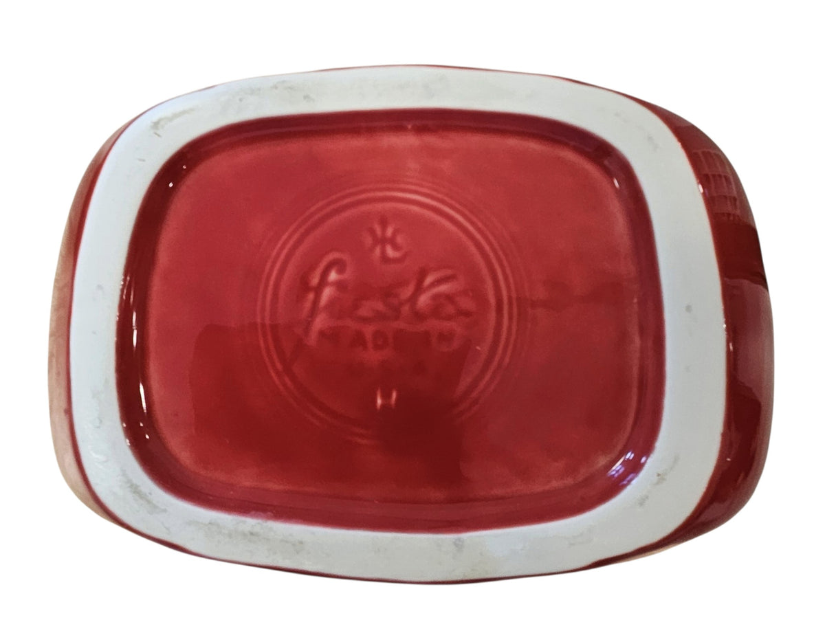 This is a Fiesta Fiestaware Large Disc Water Pitcher in Scarlet. lead-free, Post 1986, Retired Shape 67 ounce capacity
