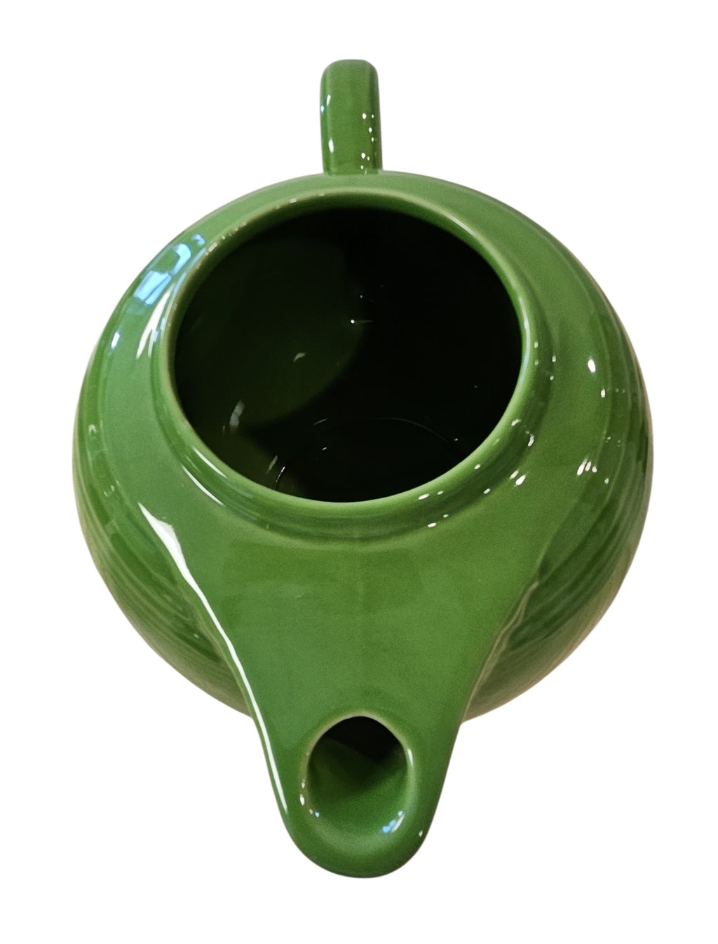 This is a Fiesta Fiestaware Five-cup 5-cup Ring Handled Tea Pot with Lid in Shamrock. lead-free, Post 1986, Retired Color Retired Shape
