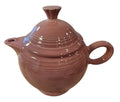 This is a Fiesta Fiestaware Five-cup 5-cup Ring Handled Tea Pot with Lid in Rose. lead-free, Post 1986, Retired Color Retired Shape
