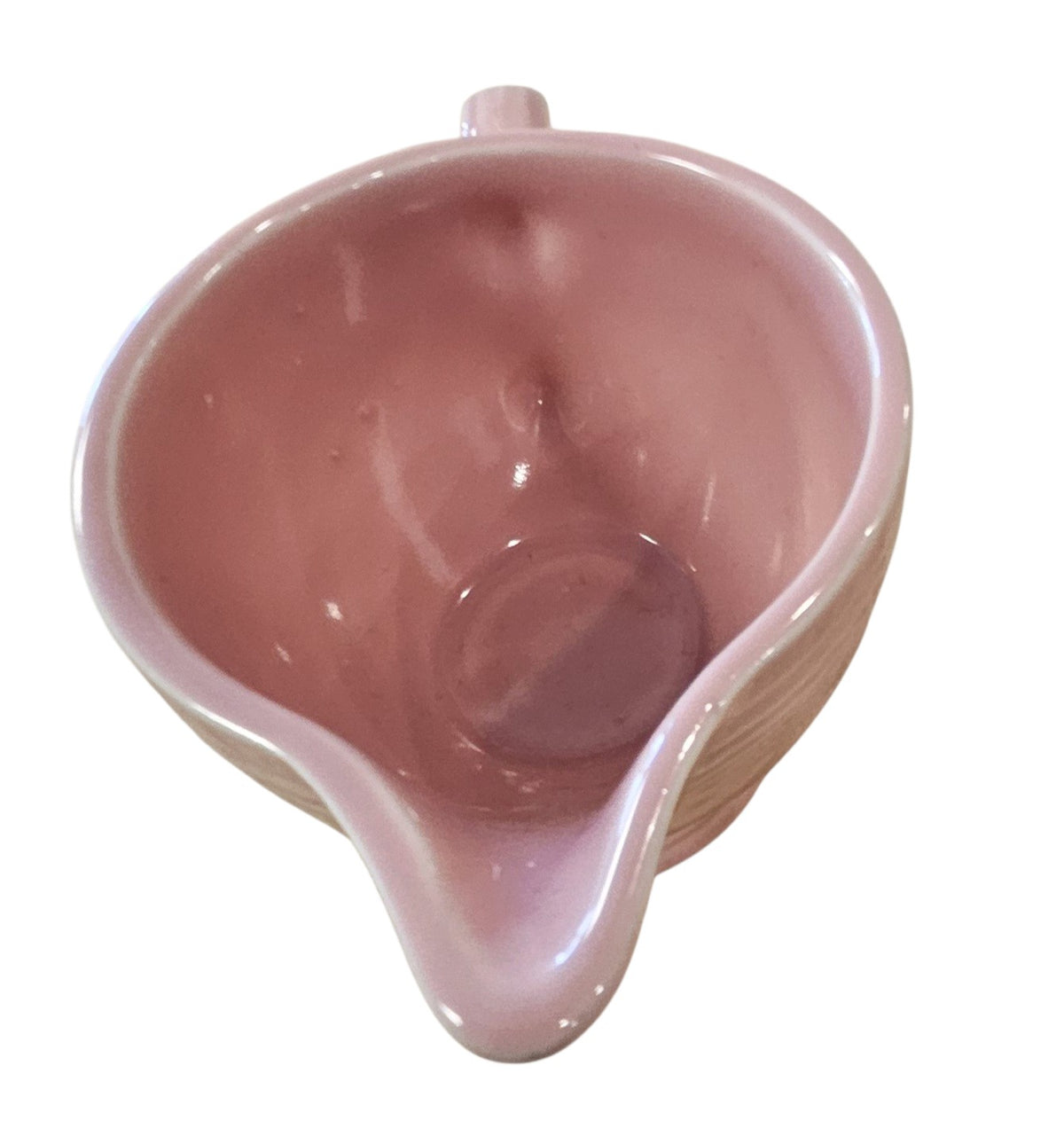 This is a Fiesta Fiestaware individual cream pitcher creamer in Rose. lead-free, Post 1986, Retired Color Retired Shape
