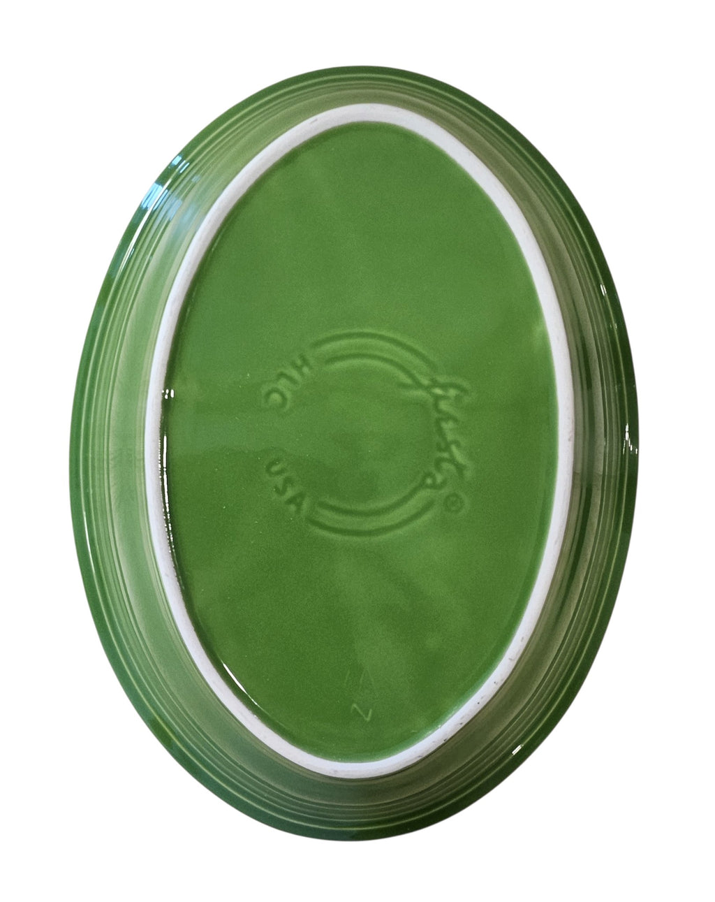 This is Fiesta fiestware Deep Oval Serving Bowl featuring the Betty Crocker Kiwi decal on shamrock. Lead free, post 1986, retired color, retired decal, Hard to Find
