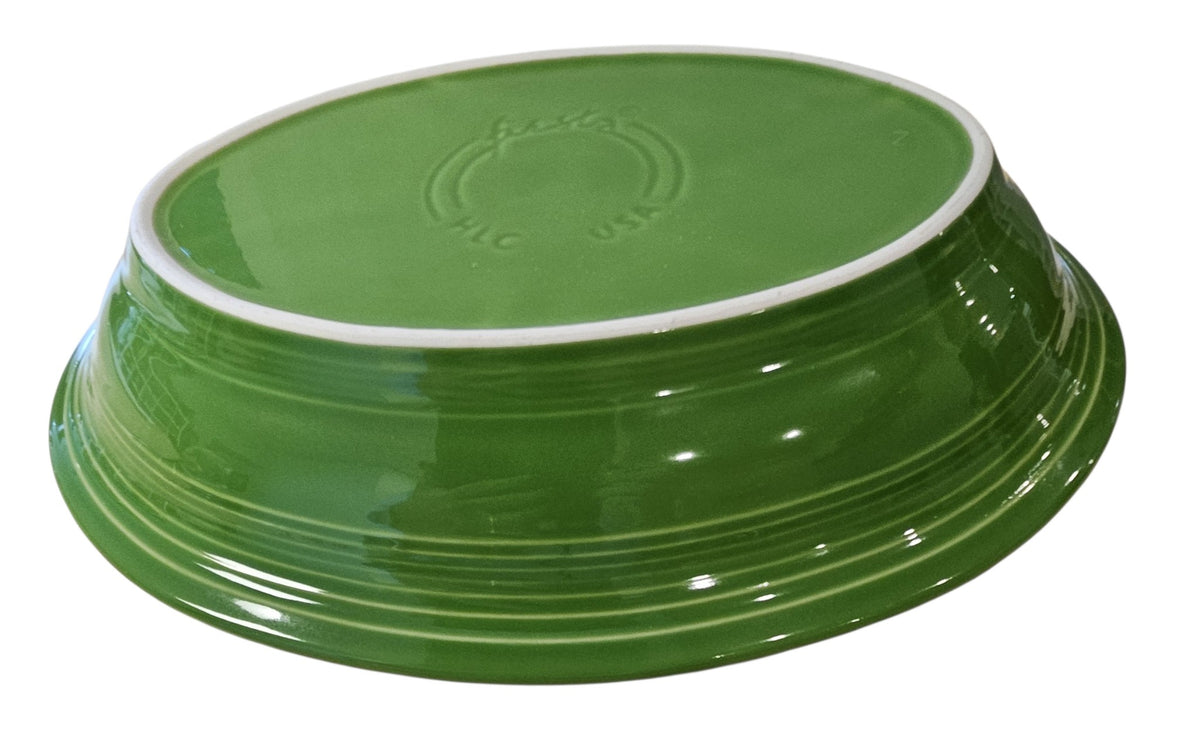 This is Fiesta fiestware Deep Oval Serving Bowl featuring the Betty Crocker Kiwi decal on shamrock. Lead free, post 1986, retired color, retired decal, Hard to Find

