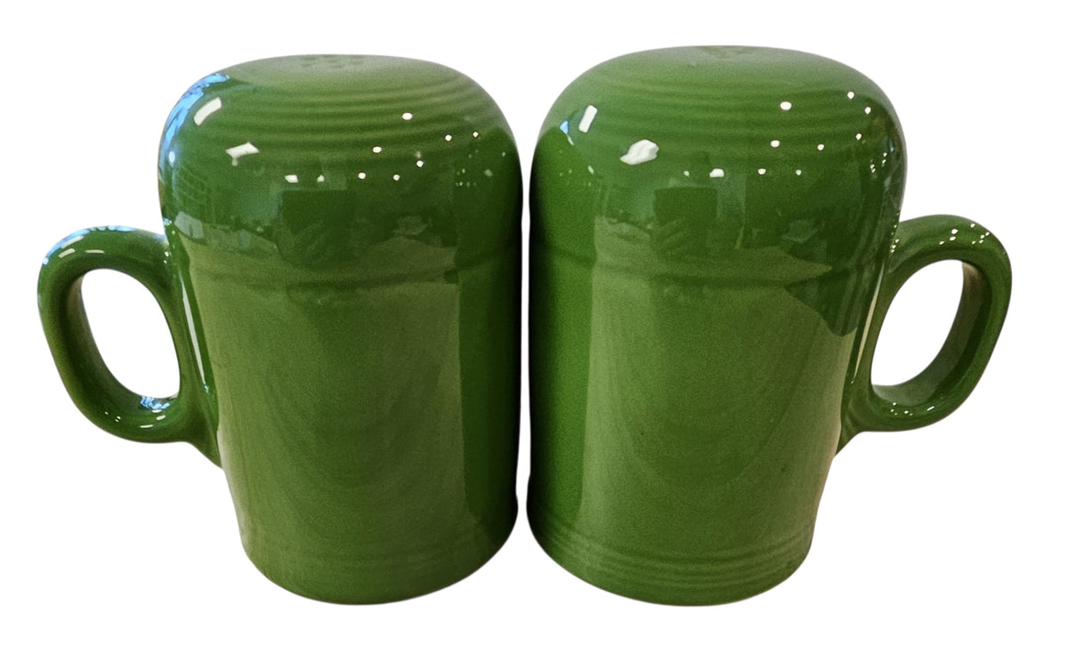 This is a Fiesta Fiestaware set of Range top Rangetop Salt and Pepper Shakers in shamrock. Post 1986 Retired Color Retired Shape Stove top Lead Free
