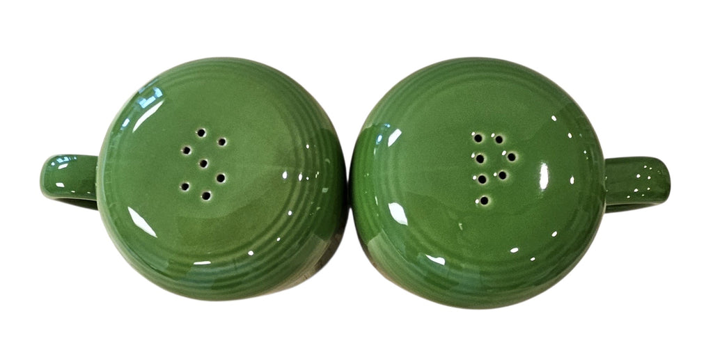 This is a Fiesta Fiestaware set of Range top Rangetop Salt and Pepper Shakers in shamrock. Post 1986 Retired Color Retired Shape Stove top Lead Free
