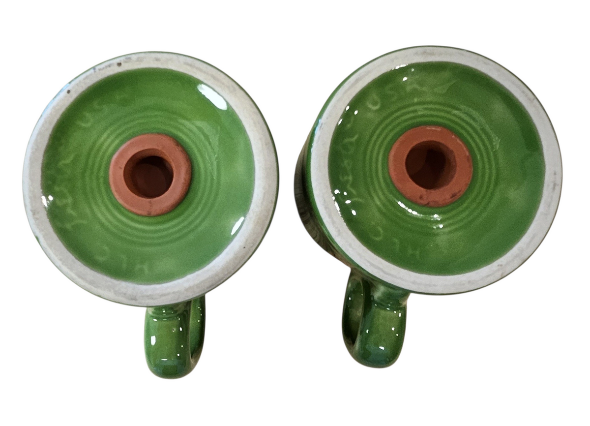 This is a Fiesta Fiestaware set of Range top Rangetop Salt and Pepper Shakers in shamrock. Post 1986 Retired Color Retired Shape Stove top Lead Free
